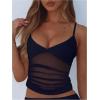 image:imageWomens Sheer Mesh Camisole Tops Ruched V Neck Spaghetti Strap Crop Tank TopDeep Blue