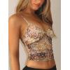 image:imageWomens Sheer Mesh Camisole Tops Ruched V Neck Spaghetti Strap Crop Tank TopDeer Print