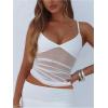 image:imageWomens Sheer Mesh Camisole Tops Ruched V Neck Spaghetti Strap Crop Tank TopWhite