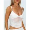 image:imageWomens Sheer Mesh Camisole Tops Ruched V Neck Spaghetti Strap Crop Tank TopWhite