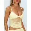 image:imageWomens Sheer Mesh Camisole Tops Ruched V Neck Spaghetti Strap Crop Tank TopYellow