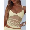 image:imageWomens Sheer Mesh Camisole Tops Ruched V Neck Spaghetti Strap Crop Tank TopYellow