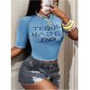 image:imageWomens Sheer Mesh Letter Graphic Tees Short Sleeve Crew Neck Y2K Vintage Crop Tops Going Out T ShirtBlue