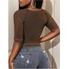 image:imageWomens Sheer Mesh Letter Graphic Tees Short Sleeve Crew Neck Y2K Vintage Crop Tops Going Out T ShirtBrown