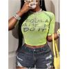 image:imageWomens Sheer Mesh Letter Graphic Tees Short Sleeve Crew Neck Y2K Vintage Crop Tops Going Out T ShirtGreen