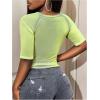 image:imageWomens Sheer Mesh Letter Graphic Tees Short Sleeve Crew Neck Y2K Vintage Crop Tops Going Out T ShirtGreen