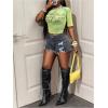 image:imageWomens Sheer Mesh Letter Graphic Tees Short Sleeve Crew Neck Y2K Vintage Crop Tops Going Out T ShirtGreen