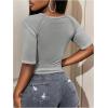 image:imageWomens Sheer Mesh Letter Graphic Tees Short Sleeve Crew Neck Y2K Vintage Crop Tops Going Out T ShirtGrey
