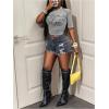image:imageWomens Sheer Mesh Letter Graphic Tees Short Sleeve Crew Neck Y2K Vintage Crop Tops Going Out T ShirtGrey