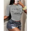 image:imageWomens Sheer Mesh Letter Graphic Tees Short Sleeve Crew Neck Y2K Vintage Crop Tops Going Out T ShirtGrey