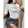 image:imageWomens Sheer Mesh Letter Graphic Tees Short Sleeve Crew Neck Y2K Vintage Crop Tops Going Out T ShirtWhite