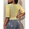 image:imageWomens Sheer Mesh Letter Graphic Tees Short Sleeve Crew Neck Y2K Vintage Crop Tops Going Out T ShirtYellow