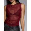 image:imageWomens Sheer Mesh Tank Top Sleeveless Slim Fit Fitted Summer Shirts Going Out TopsBurgundy