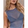 image:imageWomens Sheer Mesh Tank Top Sleeveless Slim Fit Fitted Summer Shirts Going Out TopsDusty Blue