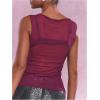 image:imageWomens Sheer Mesh Tank Top Sleeveless Slim Fit Fitted Summer Shirts Going Out TopsHot Pink