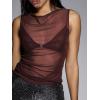 image:imageWomens Sheer Mesh Tank Top Sleeveless Slim Fit Fitted Summer Shirts Going Out TopsMocha Brown