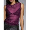 image:imageWomens Sheer Mesh Tank Top Sleeveless Slim Fit Fitted Summer Shirts Going Out TopsRed Violet