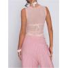 image:imageWomens Sheer Square Neck Tank Top Sleeveless Fitted Vacation Summer Tops Basic ShirtBrown