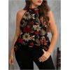 image:imageWomens Tropical Paisley Print Halter Blouse Sleeveless Boho Shirt Tops Button Back Vacation TopsBlack and Brown