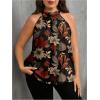 image:imageWomens Tropical Paisley Print Halter Blouse Sleeveless Boho Shirt Tops Button Back Vacation TopsBlack and Brown