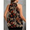 image:imageWomens Tropical Paisley Print Halter Blouse Sleeveless Boho Shirt Tops Button Back Vacation TopsBlack and Brown