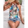 image:imageWomens Tropical Paisley Print Halter Blouse Sleeveless Boho Shirt Tops Button Back Vacation TopsBlue Leopard