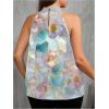 image:imageWomens Tropical Paisley Print Halter Blouse Sleeveless Boho Shirt Tops Button Back Vacation TopsFloral Grey