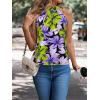 image:imageWomens Tropical Paisley Print Halter Blouse Sleeveless Boho Shirt Tops Button Back Vacation TopsGreen and Purple