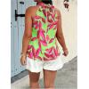 image:imageWomens Tropical Paisley Print Halter Blouse Sleeveless Boho Shirt Tops Button Back Vacation TopsPink and Green