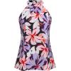 image:imageWomens Tropical Paisley Print Halter Blouse Sleeveless Boho Shirt Tops Button Back Vacation TopsPurple and Pink