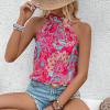 image:imageWomens Tropical Paisley Print Halter Blouse Sleeveless Boho Shirt Tops Button Back Vacation TopsSolid Hot Pink