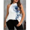 image:imageWomens Tropical Paisley Print Halter Blouse Sleeveless Boho Shirt Tops Button Back Vacation TopsWhite and Blue