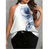 image:imageWomens Tropical Paisley Print Halter Blouse Sleeveless Boho Shirt Tops Button Back Vacation TopsWhite and Blue