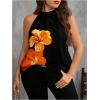 image:imageWomens Tropical Paisley Print Halter Blouse Sleeveless Boho Shirt Tops Button Back Vacation TopsYellow Floral