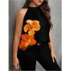 image:imageWomens Tropical Paisley Print Halter Blouse Sleeveless Boho Shirt Tops Button Back Vacation TopsYellow Floral