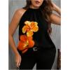 image:imageWomens Tropical Paisley Print Halter Blouse Sleeveless Boho Shirt Tops Button Back Vacation TopsYellow Floral