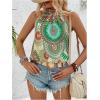 image:imageWomens Tropical Paisley Print Halter Blouse Sleeveless Boho Shirt Tops Button Back Vacation TopsYellow Green
