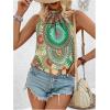 image:imageWomens Tropical Paisley Print Halter Blouse Sleeveless Boho Shirt Tops Button Back Vacation TopsYellow Green