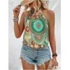 image:imageWomens Tropical Paisley Print Halter Blouse Sleeveless Boho Shirt Tops Button Back Vacation TopsYellow Green