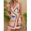 image:imageWomens Tropical Print Cami Dress Sleeveless Wrap V Neck Tie Knot Boho Short DressesApricot