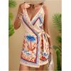 image:imageWomens Tropical Print Cami Dress Sleeveless Wrap V Neck Tie Knot Boho Short DressesApricot
