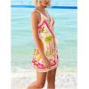 image:imageWomens Tropical Print Cami Dress Sleeveless Wrap V Neck Tie Knot Boho Short DressesApricot White
