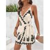 image:imageWomens Tropical Print Cami Dress Sleeveless Wrap V Neck Tie Knot Boho Short DressesApricot and Black