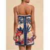 image:imageWomens Tropical Print Cami Dress Sleeveless Wrap V Neck Tie Knot Boho Short DressesApricot and Blue