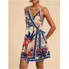image:imageWomens Tropical Print Cami Dress Sleeveless Wrap V Neck Tie Knot Boho Short DressesApricot and Blue