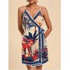 image:imageWomens Tropical Print Cami Dress Sleeveless Wrap V Neck Tie Knot Boho Short DressesApricot and Blue