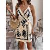 image:imageWomens Tropical Print Cami Dress Sleeveless Wrap V Neck Tie Knot Boho Short DressesBeige and Black