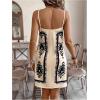 image:imageWomens Tropical Print Cami Dress Sleeveless Wrap V Neck Tie Knot Boho Short DressesBeige and Black