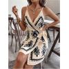 image:imageWomens Tropical Print Cami Dress Sleeveless Wrap V Neck Tie Knot Boho Short DressesBeige and Black