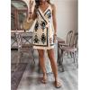 image:imageWomens Tropical Print Cami Dress Sleeveless Wrap V Neck Tie Knot Boho Short DressesBeige and Black